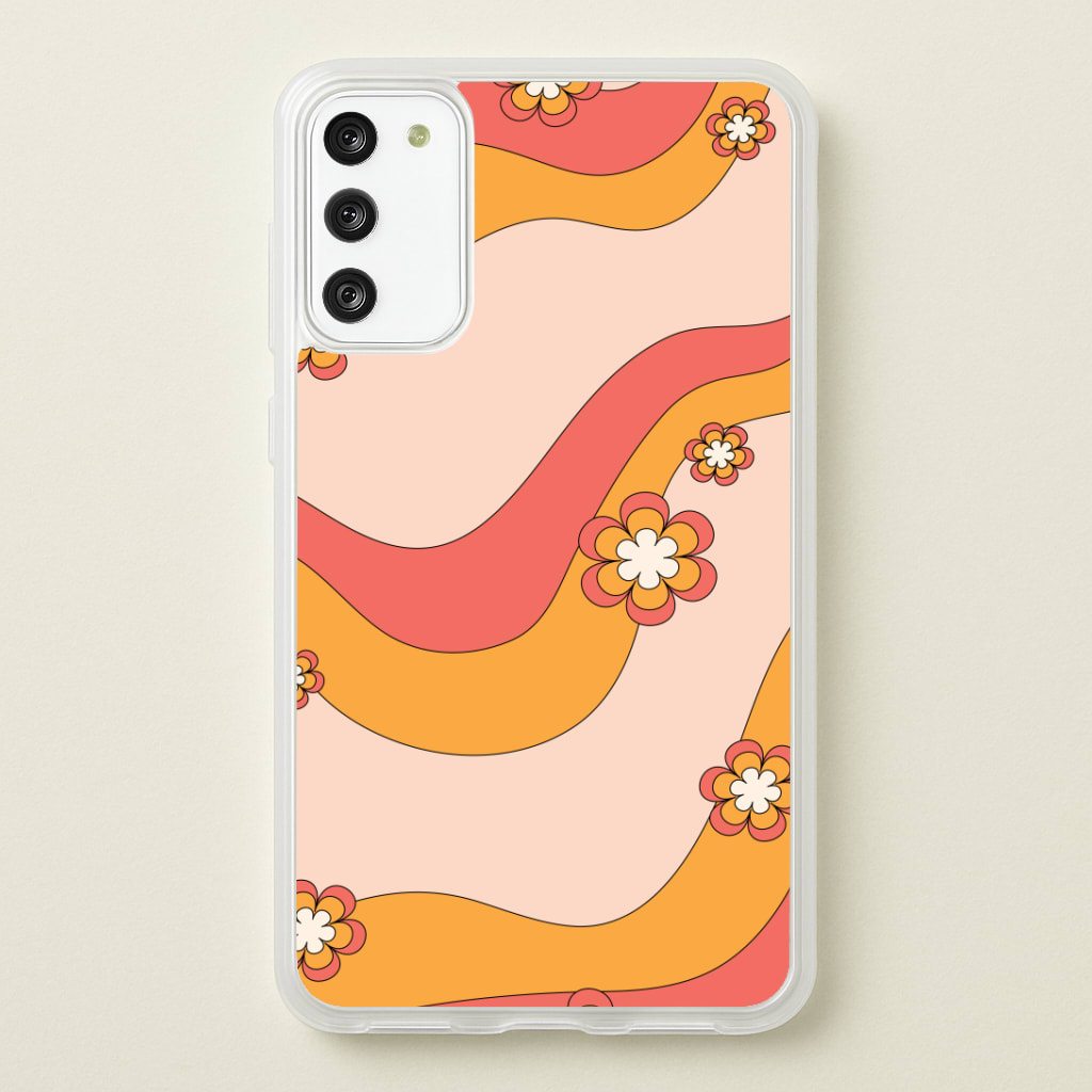 Waves And Flowers Orange Retro Pattern Phone Case