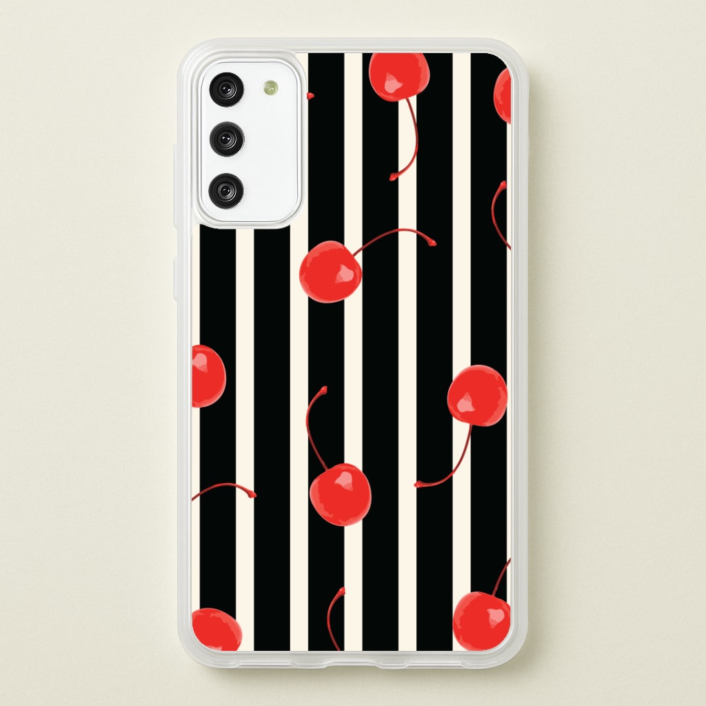 Black And White Stripes With Cherries Phone Case