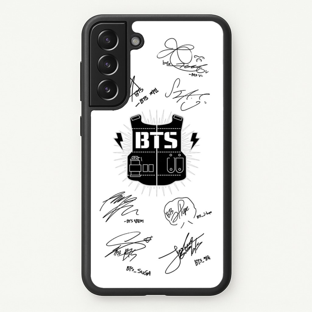 White K-Pop Band Army Logo and Signatures Phone Case