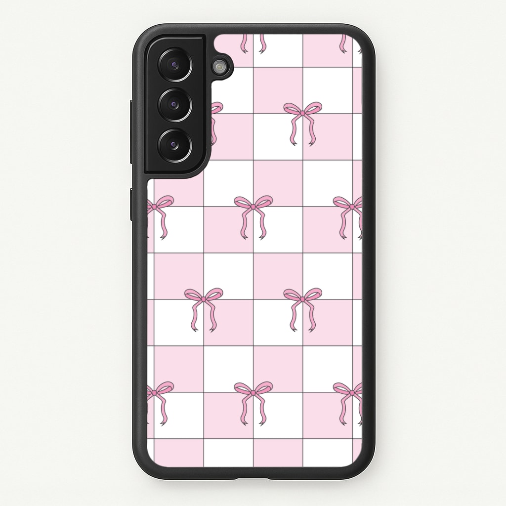 Checkered Pink Coquette Bows Phone Case - Galaxy S21 Plus / Standard