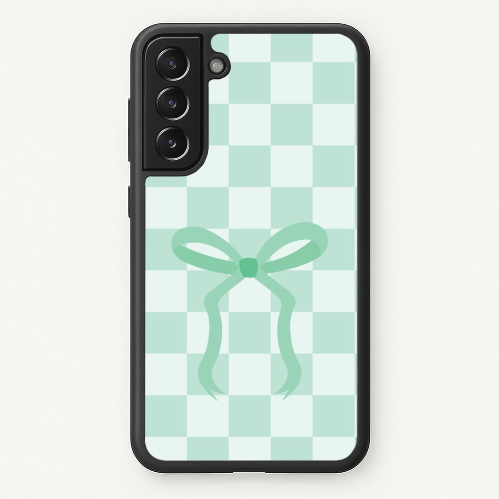 Checkered Coquette Bow Cyan Phone Case