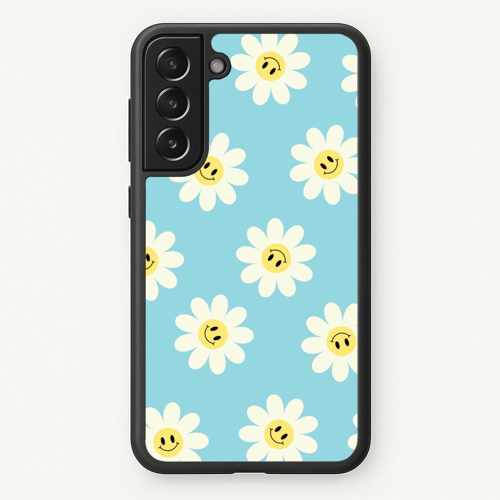 Pastel Blue Smiley Daisies Pattern Phone Case