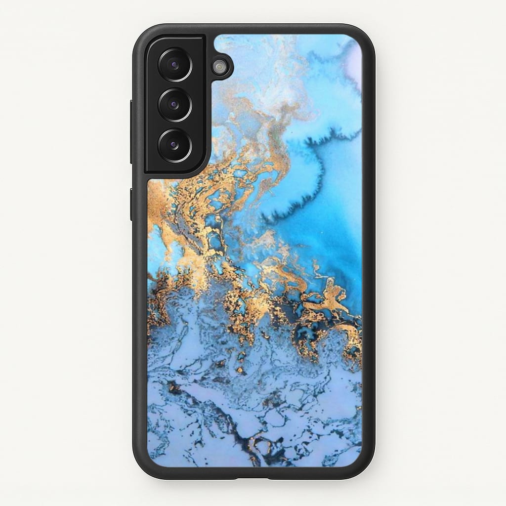 Sea Blue and Gold Marble Phone Case - Galaxy S21 Plus / Standard