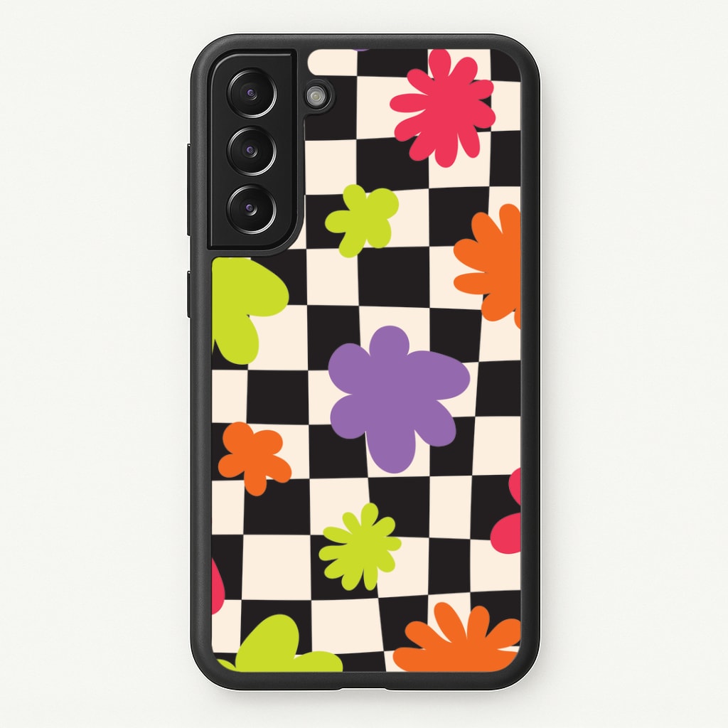 Abstract Flowers Checkered Pattern Phone Case
