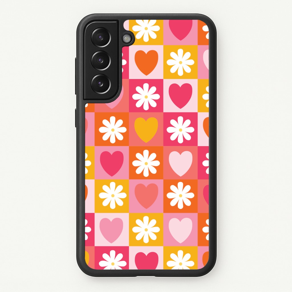 Checked Hearts And Flowers - Spring Patterns Phone Case