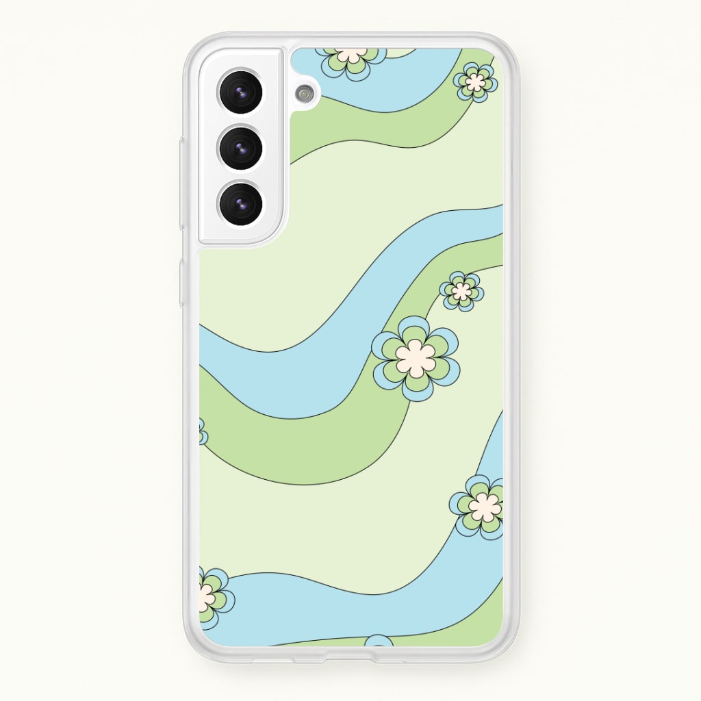 Waves And Flowers Green Retro Pattern Phone Case