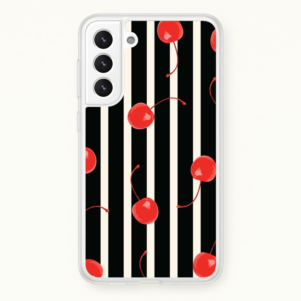 Black And White Stripes With Cherries Phone Case