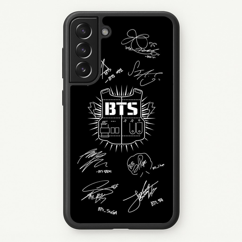 Black K-Pop Band Army Logo and Signatures Phone Case