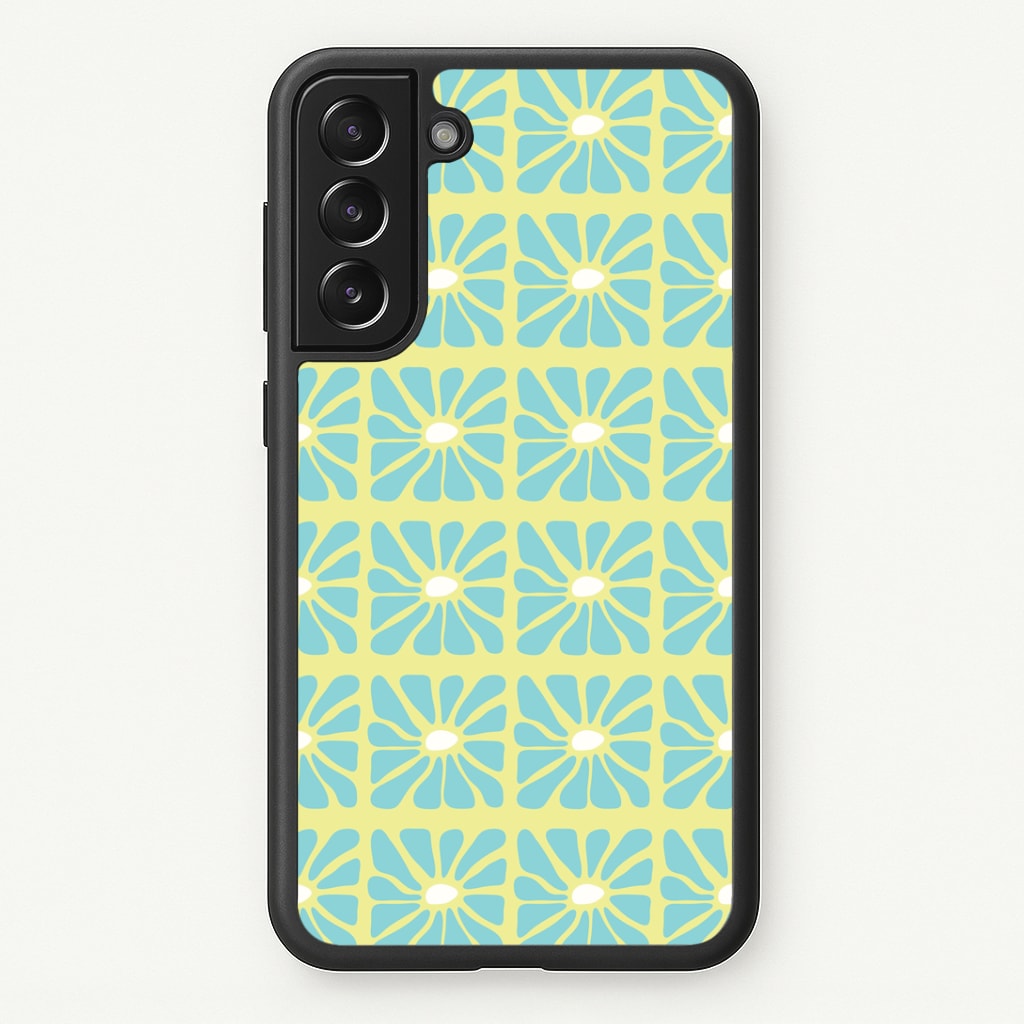Square Abstract Flowers Blue Phone Case