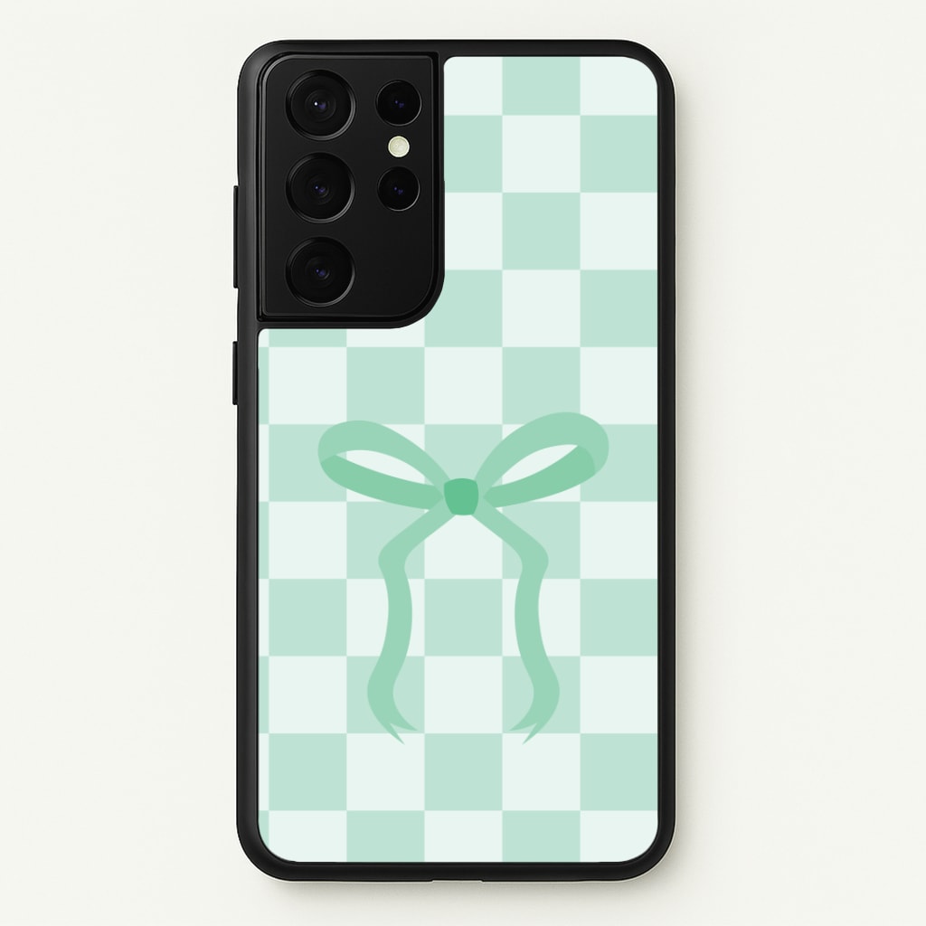 Checkered Coquette Bow Cyan Phone Case