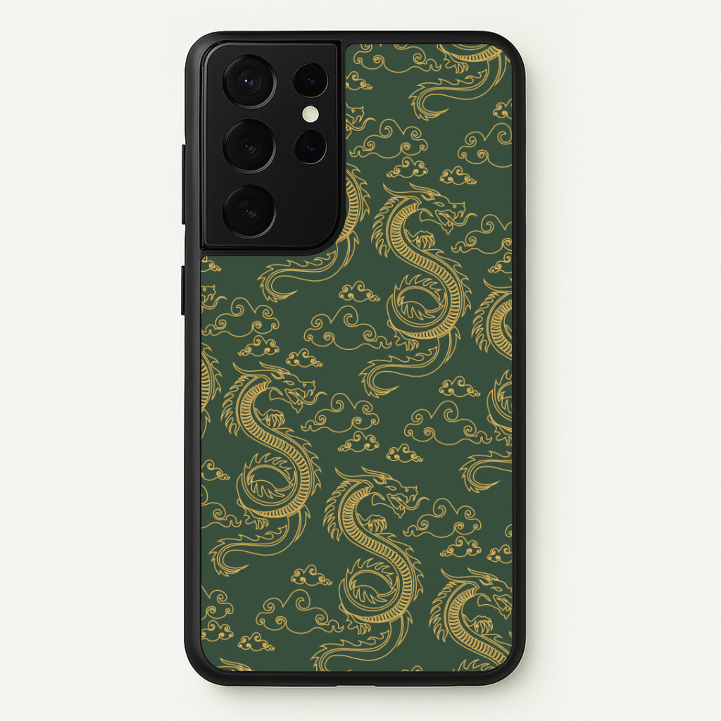 Green And Gold Dragon Pattern Phone Case