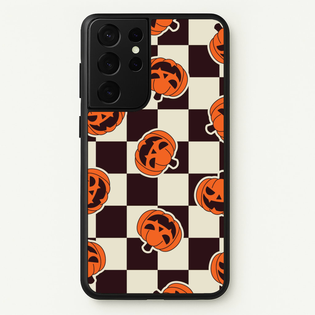 Pumpkin Stickers Checkered Pattern Phone Case