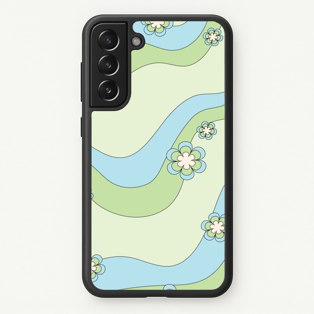 Waves And Flowers Green Retro Pattern Phone Case