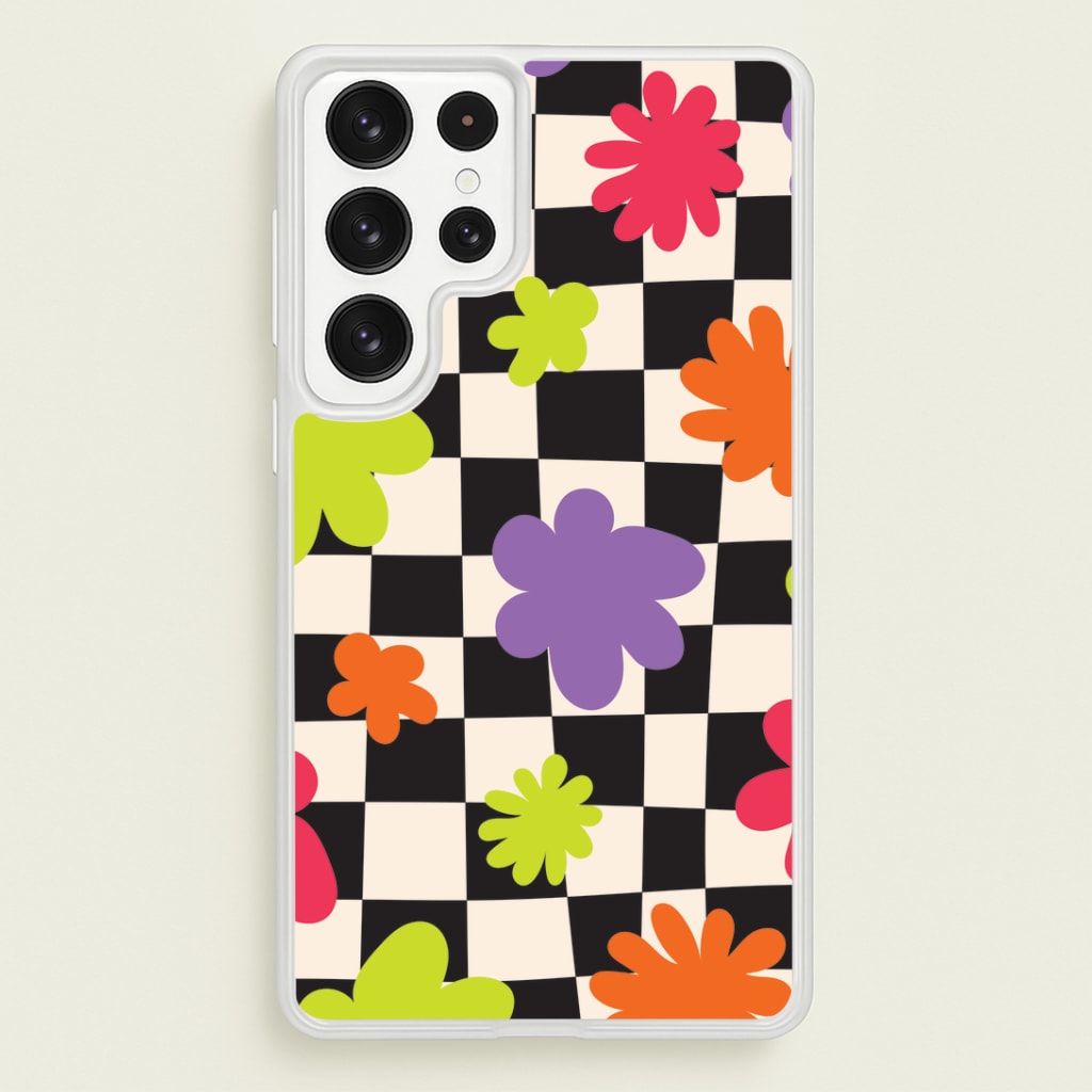 Abstract Flowers Checkered Pattern Phone Case