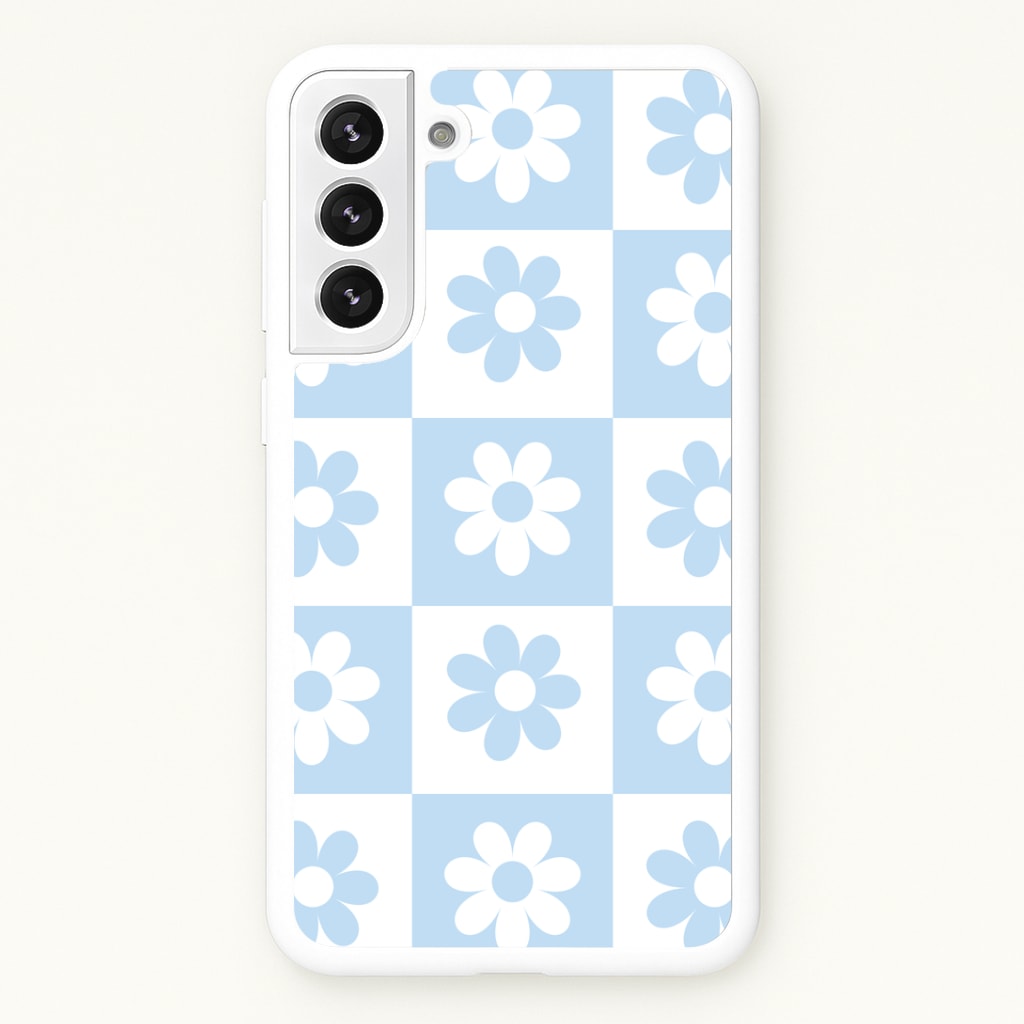 Checkered Flowers Blue Phone Case
