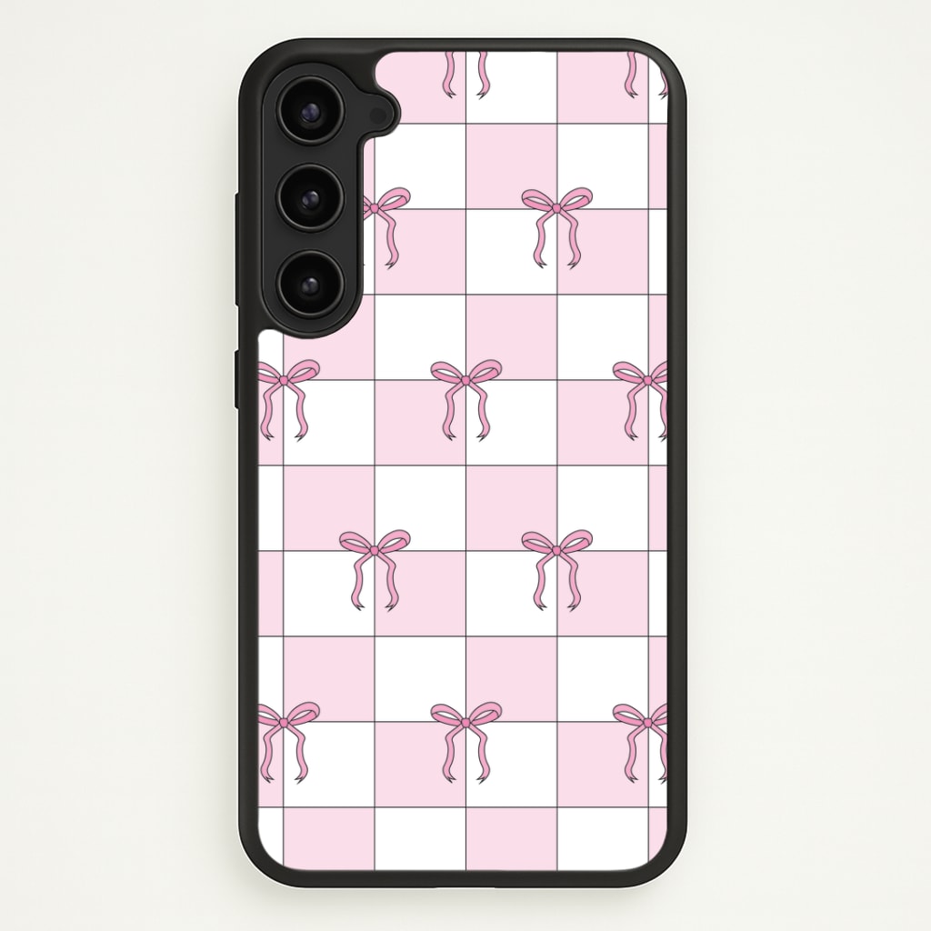 Checkered Pink Coquette Bows Phone Case - Galaxy S23 Plus / Standard