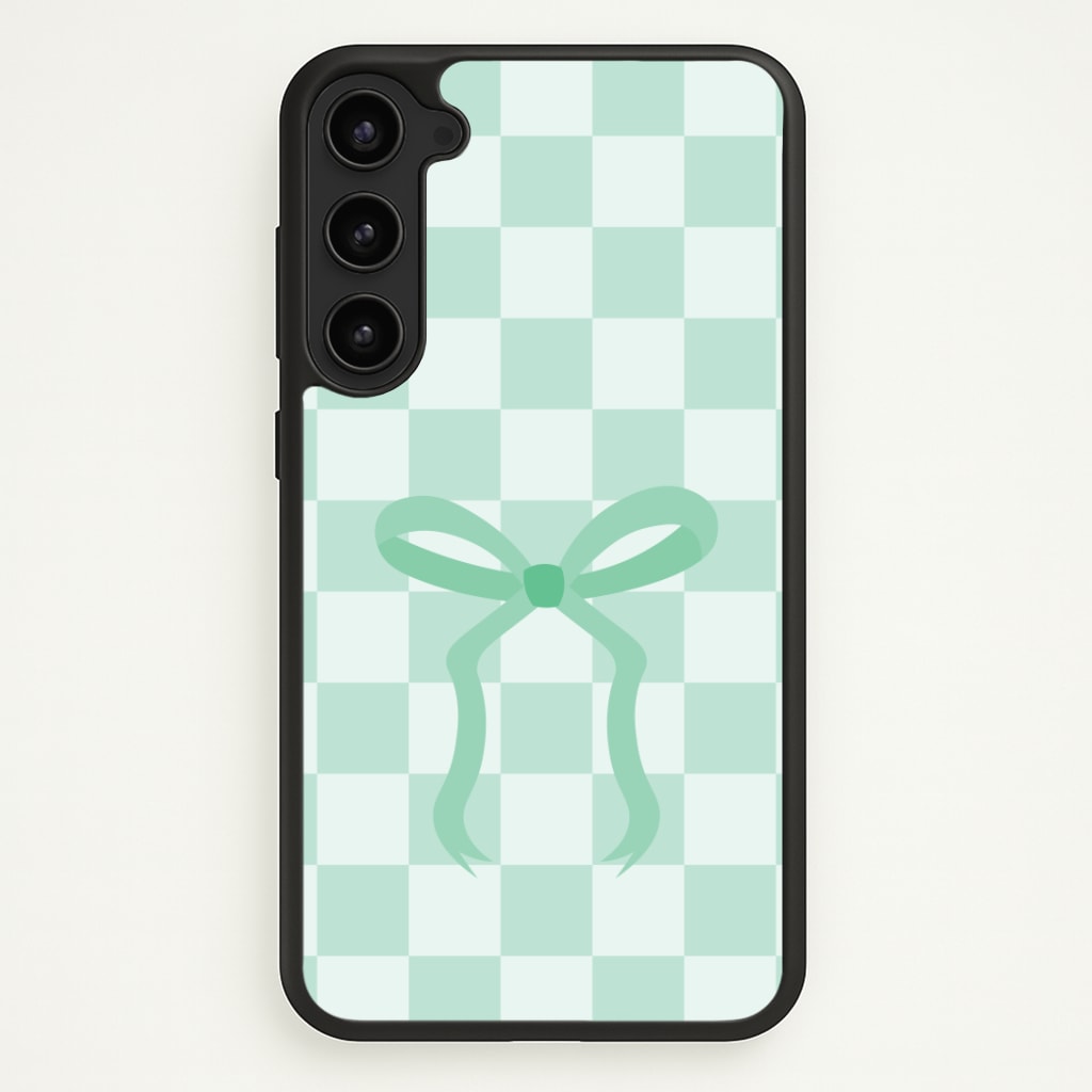 Checkered Coquette Bow Cyan Phone Case - Galaxy S23 Plus / Standard