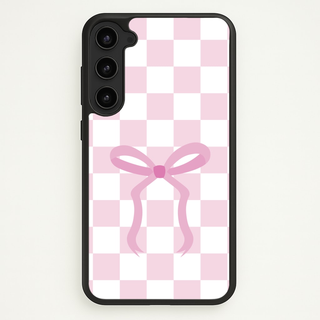 Checkered Coquette Bow Pink Phone Case - Galaxy S23 Plus / Standard