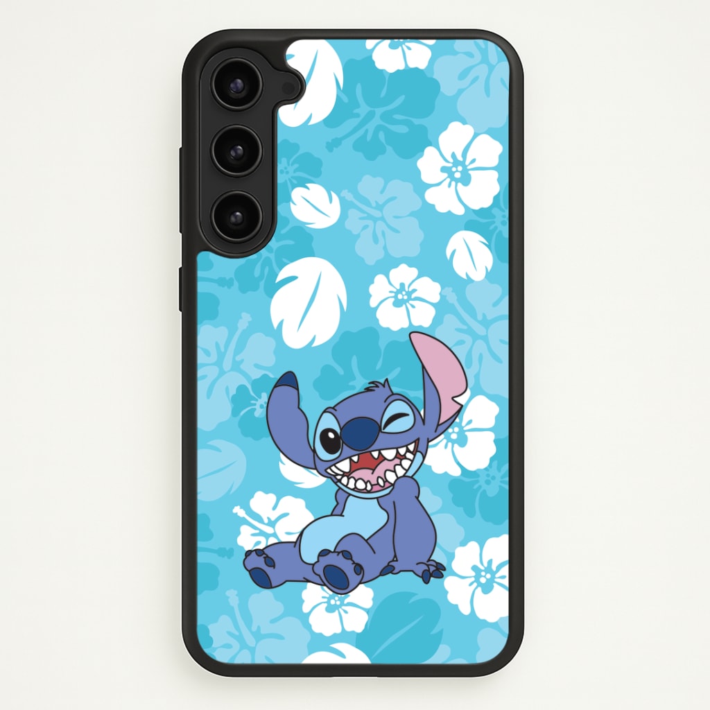 Cute Blue Alien Floral Pattern Phone Case - Galaxy S23 Plus / Standard