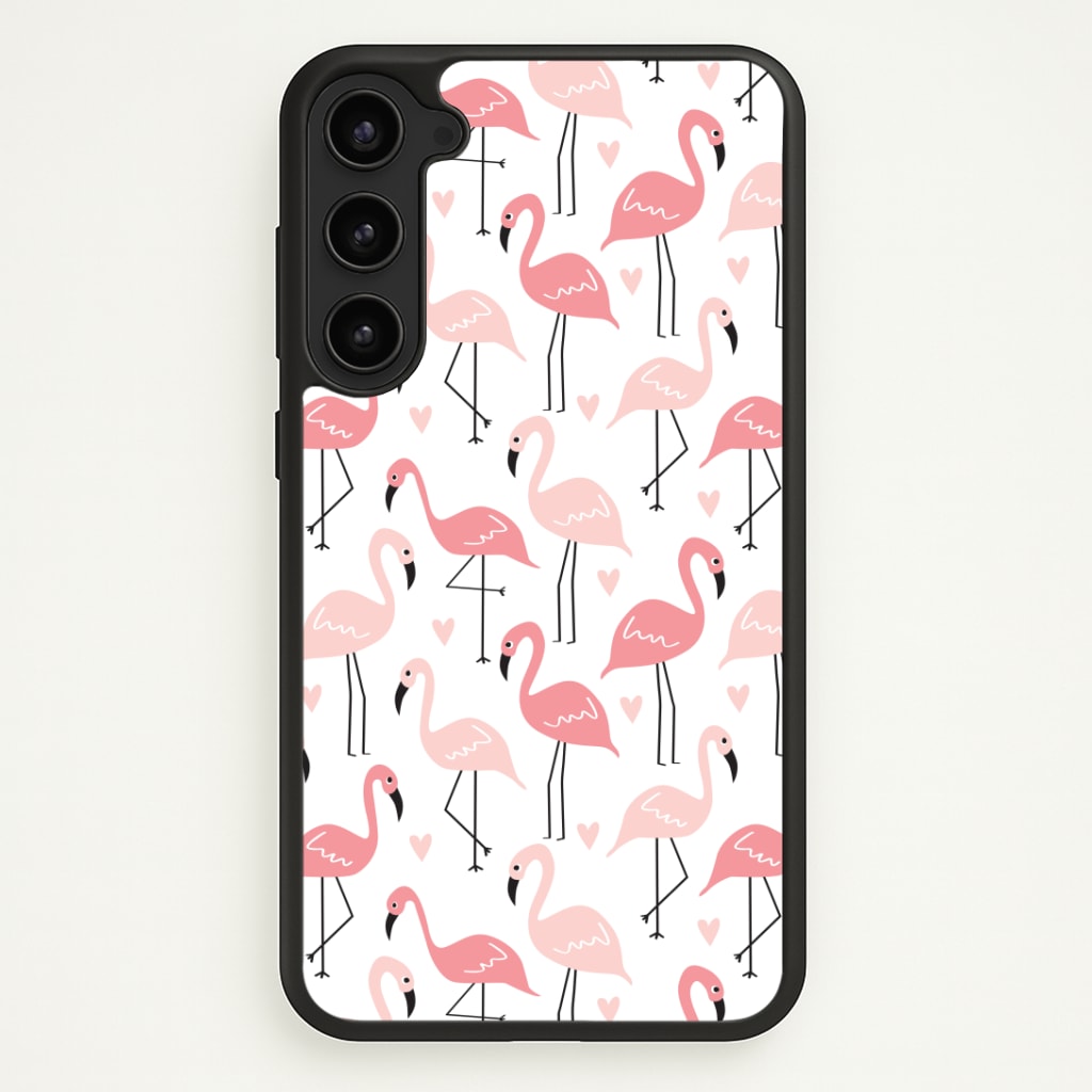 White & Pink Flamingo Pattern Phone Case - Galaxy S23 Plus / Standard