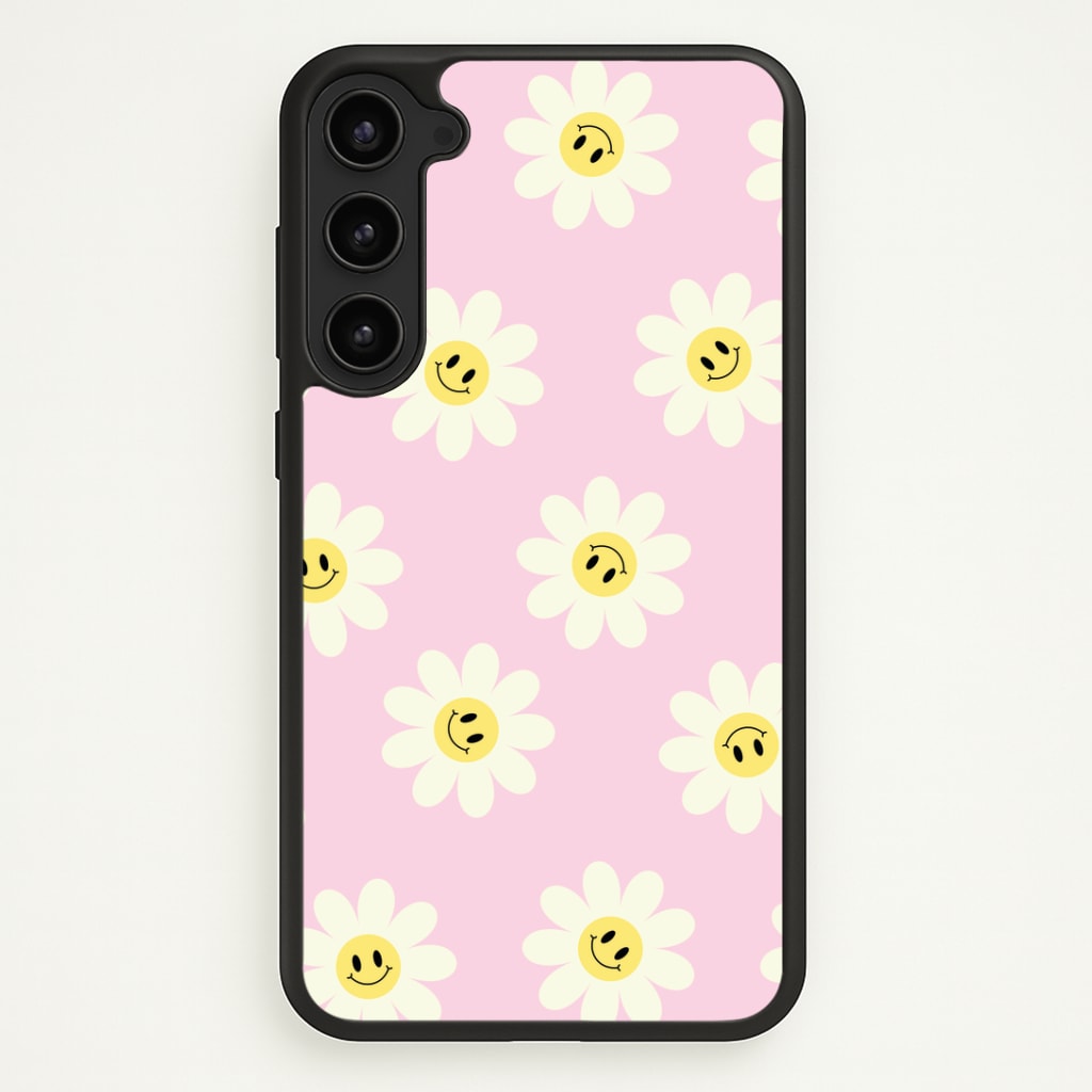 Pastel Pink Smiley Daisies Pattern Phone Case - Galaxy S23 / Standard