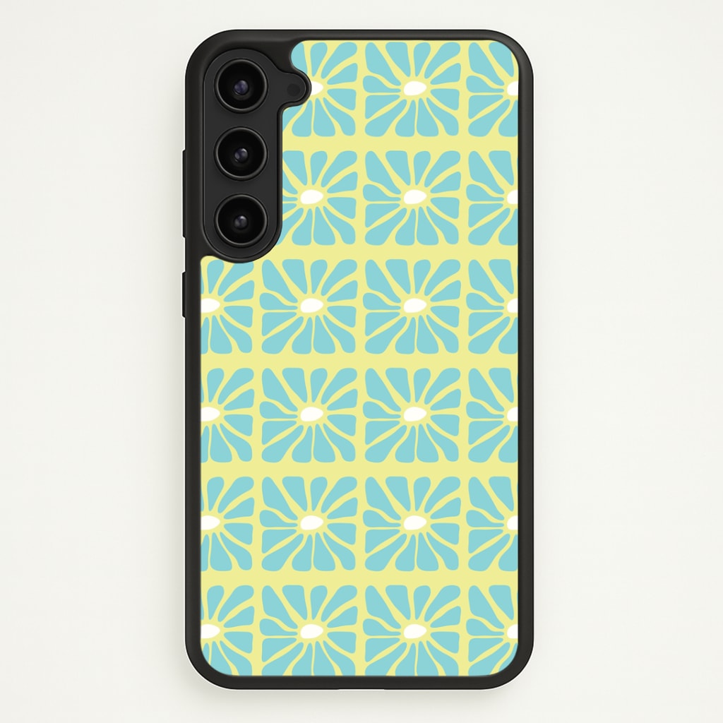 Square Abstract Flowers Blue Phone Case - Galaxy S23 Plus / Standard