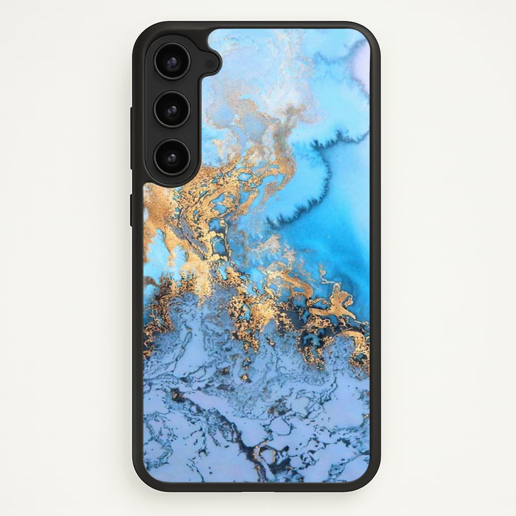 Sea Blue and Gold Marble Phone Case - Galaxy S23 Plus / Standard