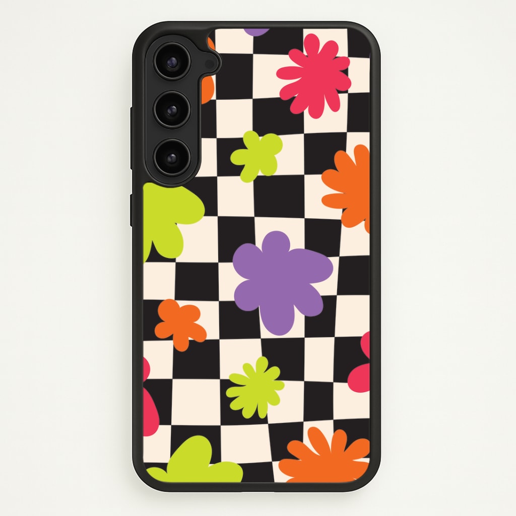 Abstract Flowers Checkered Pattern Phone Case - Galaxy S23 / Standard
