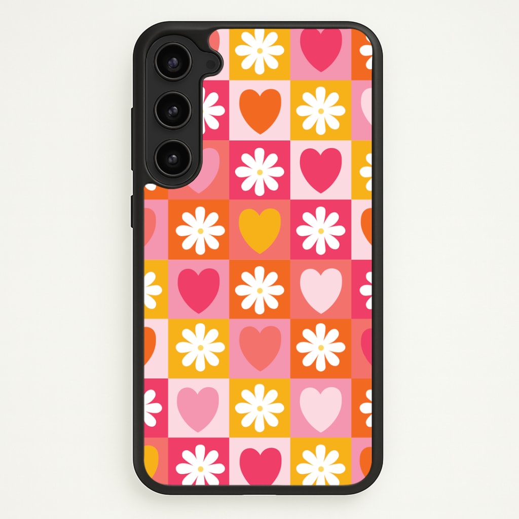 Checked Hearts And Flowers - Spring Patterns Phone Case - Galaxy S23 / Standard