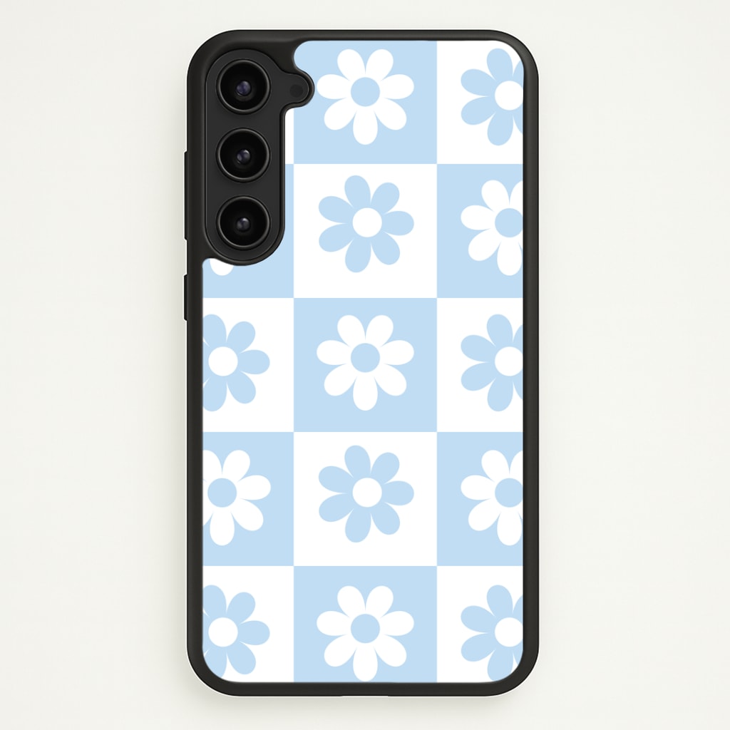 Checkered Flowers Blue Phone Case - Galaxy S23 / Standard