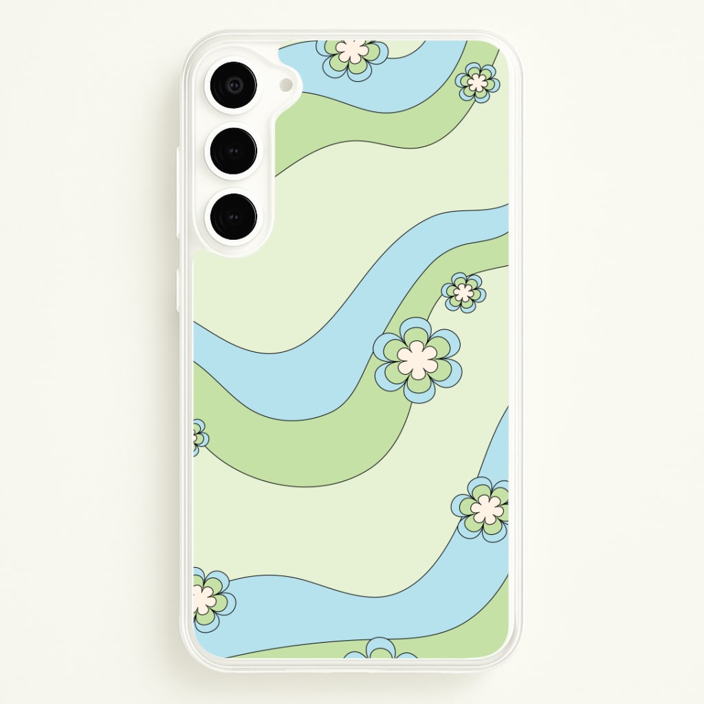 Waves And Flowers Green Retro Pattern Phone Case