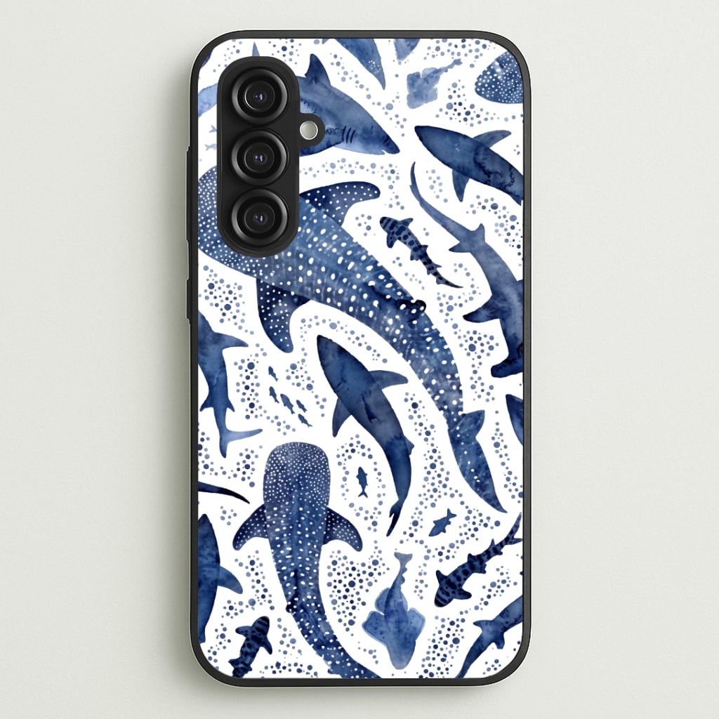 Indigo Watercolour Sharks Phone Case