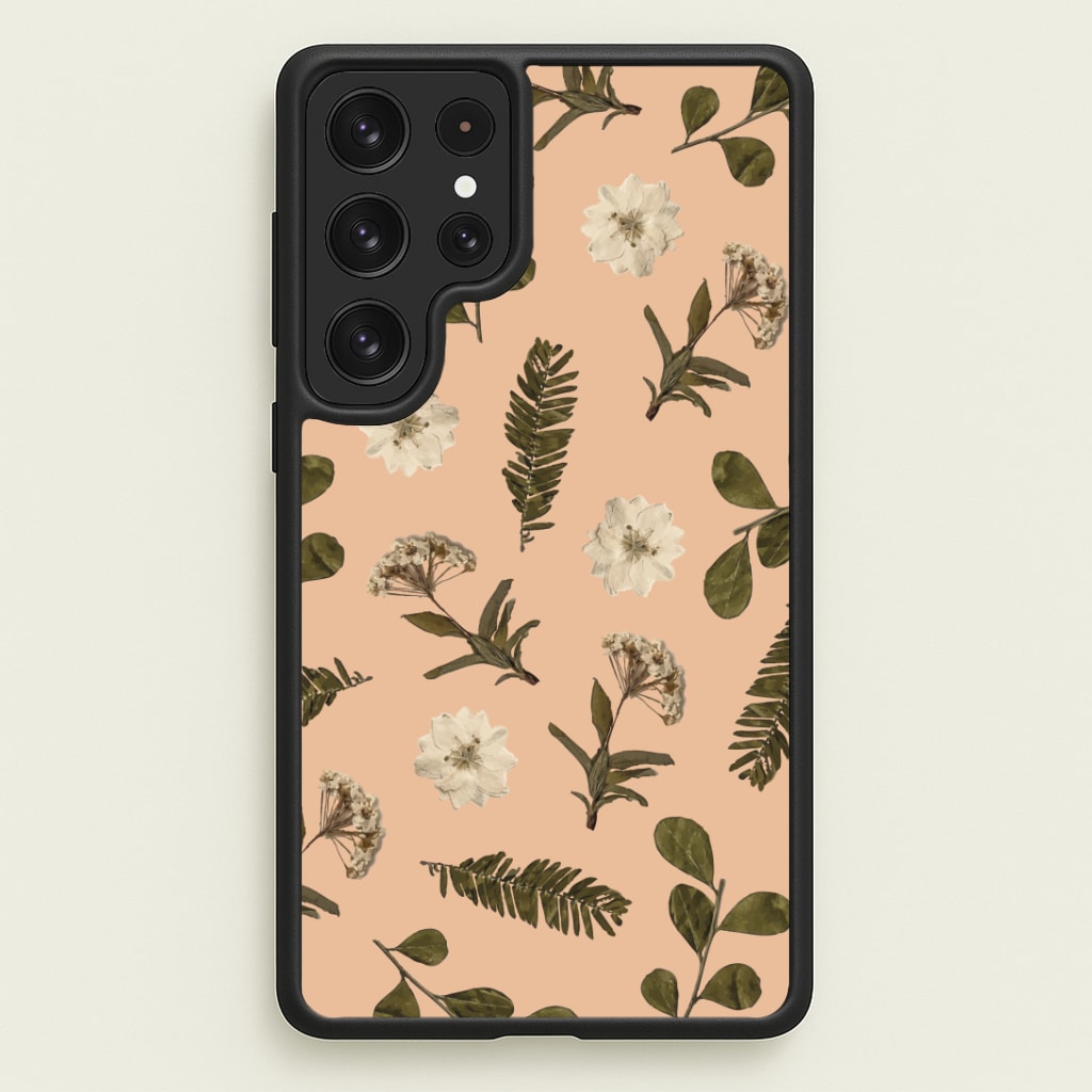Leaves And Pressed Flowers Peach Pattern Phone Case