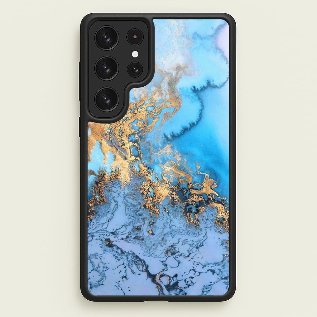 Sea Blue and Gold Marble Phone Case - Galaxy S23 Ultra / Standard