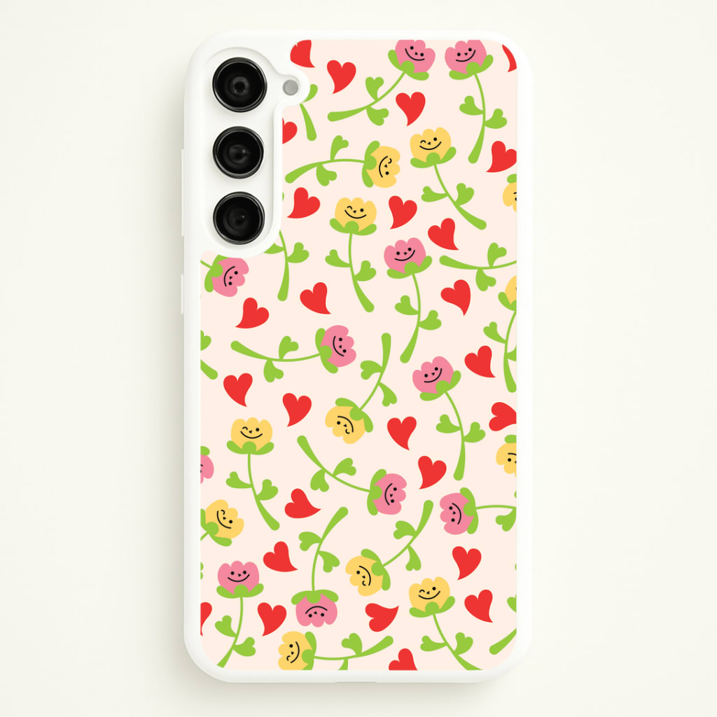 Smiley Tulips And Hearts Pattern Phone Case