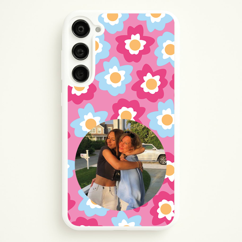 Pink And Blue Flower Pattern - Personalised Mother's Day Phone Case
