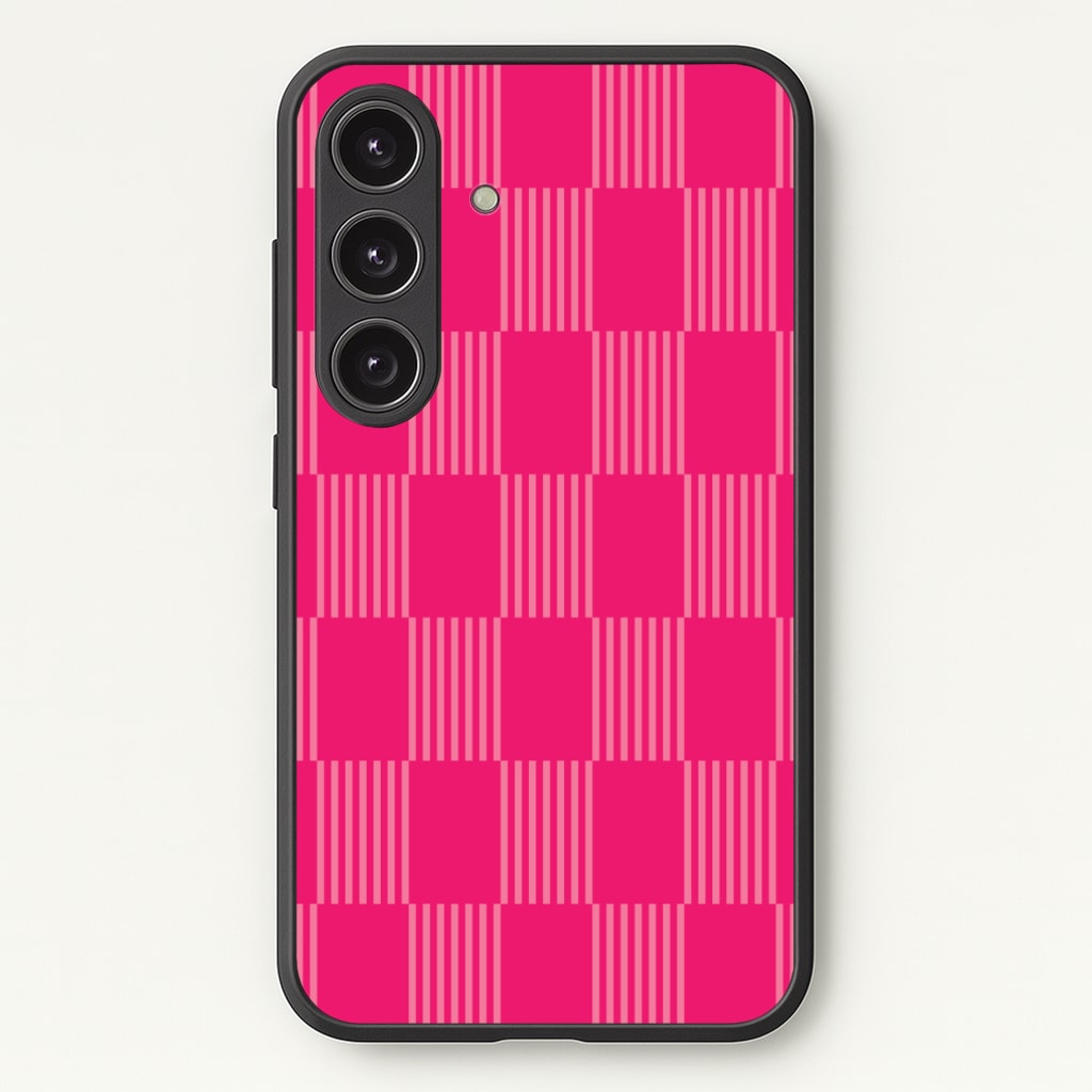 Neon Pink Checkered Abstract Pattern Phone Case - Galaxy S24 Plus / Standard
