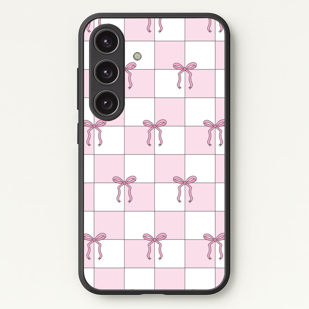 Checkered Pink Coquette Bows Phone Case - Galaxy S24 Plus / Standard