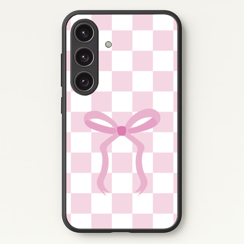 Checkered Coquette Bow Pink Phone Case - Galaxy S24 Plus / Standard