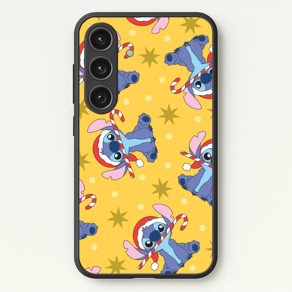 Cute Blue Alien Candycane Christmas Pattern Phone Case - Galaxy S24 Plus / Standard