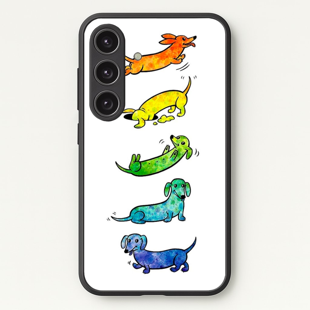 Watercolor Rainbow Dachshunds Phone Case - Galaxy S24 Plus / Standard
