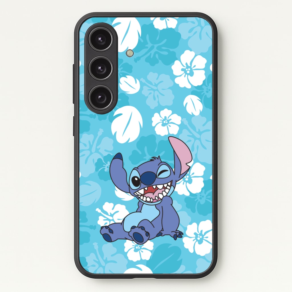 Cute Blue Alien Floral Pattern Phone Case - Galaxy S24 Plus / Standard