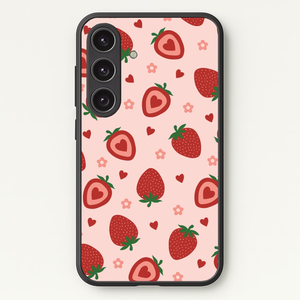 Strawberries And Hearts - Fruit Patterns Phone Case - Galaxy S24 Plus / Standard