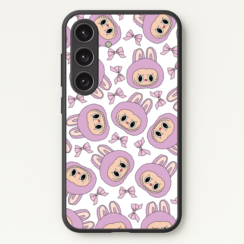 Cute Purple Monster And Bows Pattern Phone Case - Galaxy S24 Plus / Standard