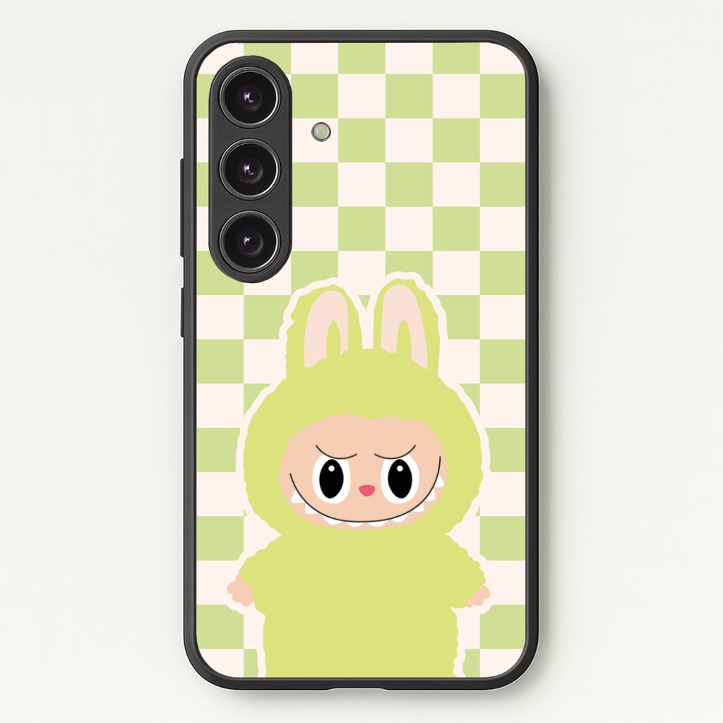 Checkered Cute Green Monster Phone Case - Galaxy S24 Plus / Standard