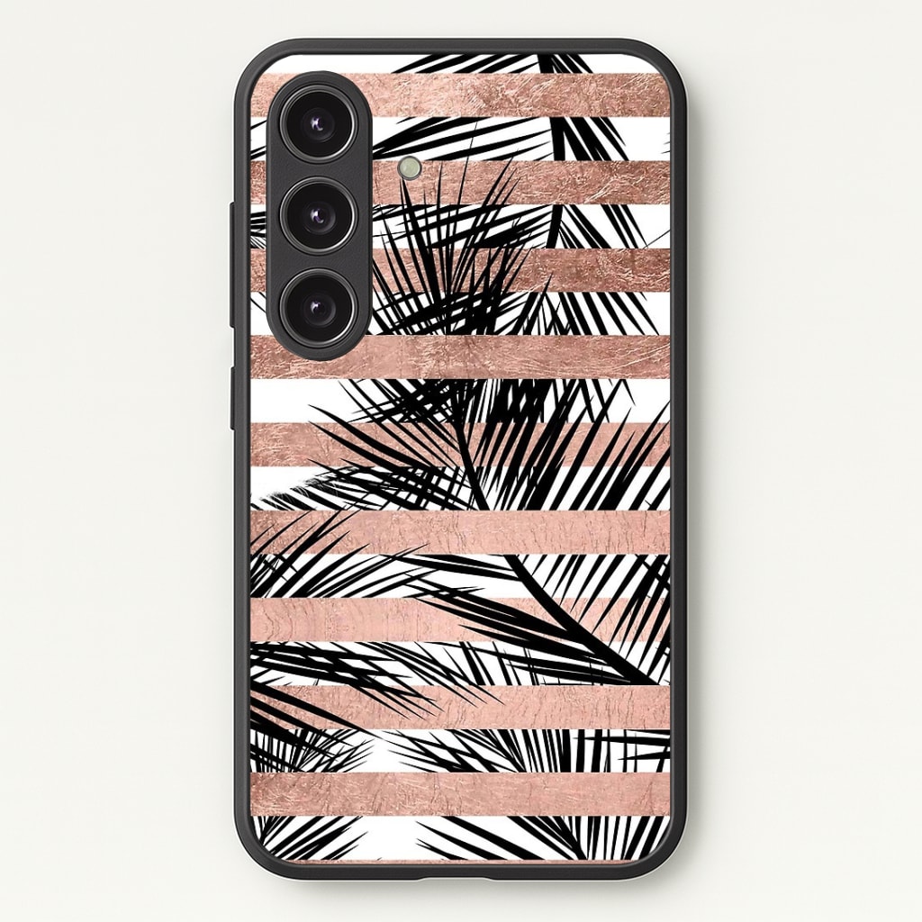Rose Gold Tropical Palm Leaf Pattern Phone Case - Galaxy S24 Plus / Standard