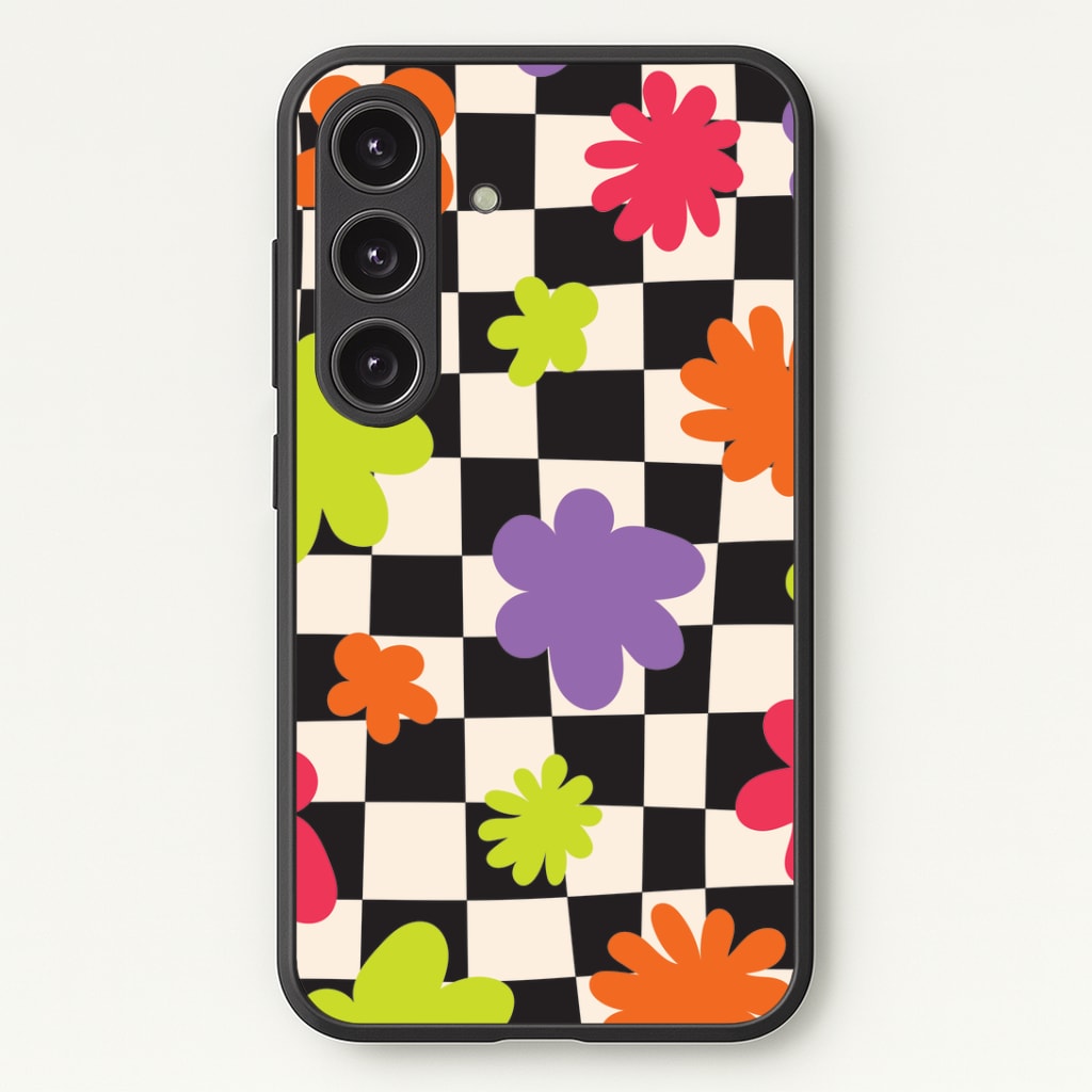 Abstract Flowers Checkered Pattern Phone Case - Galaxy S24 Plus / Standard