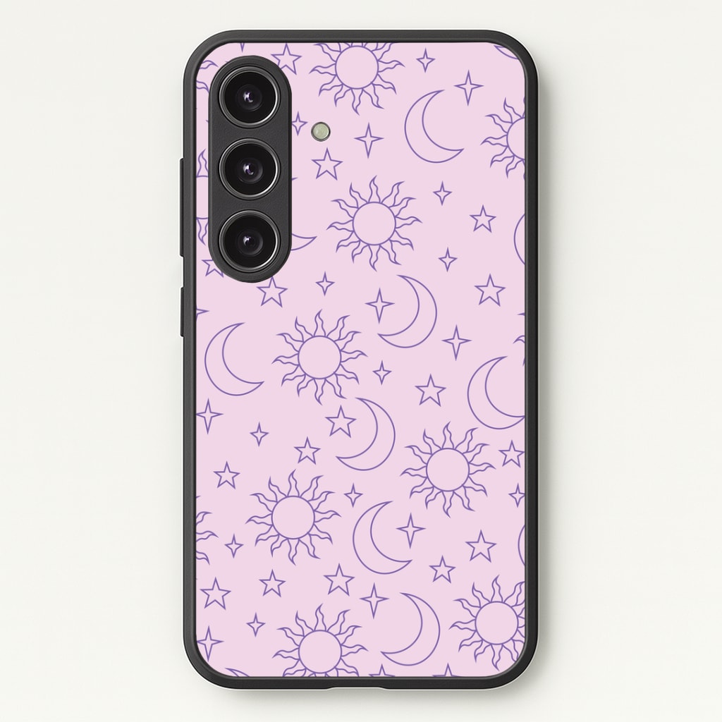 Sun, Moon And Stars Pattern Mauve Phone Case - Galaxy S24 Plus / Standard