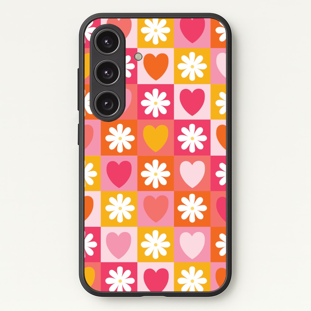 Checked Hearts And Flowers - Spring Patterns Phone Case - Galaxy S24 Plus / Standard
