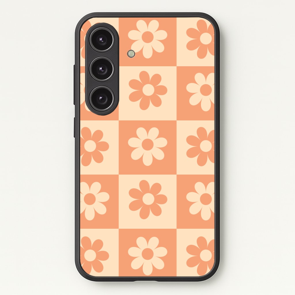 Checkered Flowers Orange Phone Case - Galaxy S24 Plus / Standard